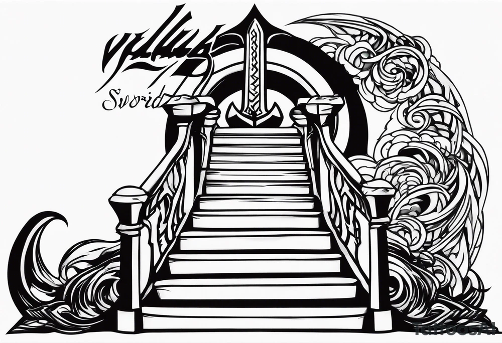 Valhalla 
 sword stairs axe tattoo idea