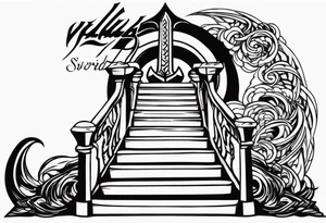 Valhalla 
 sword stairs axe tattoo idea