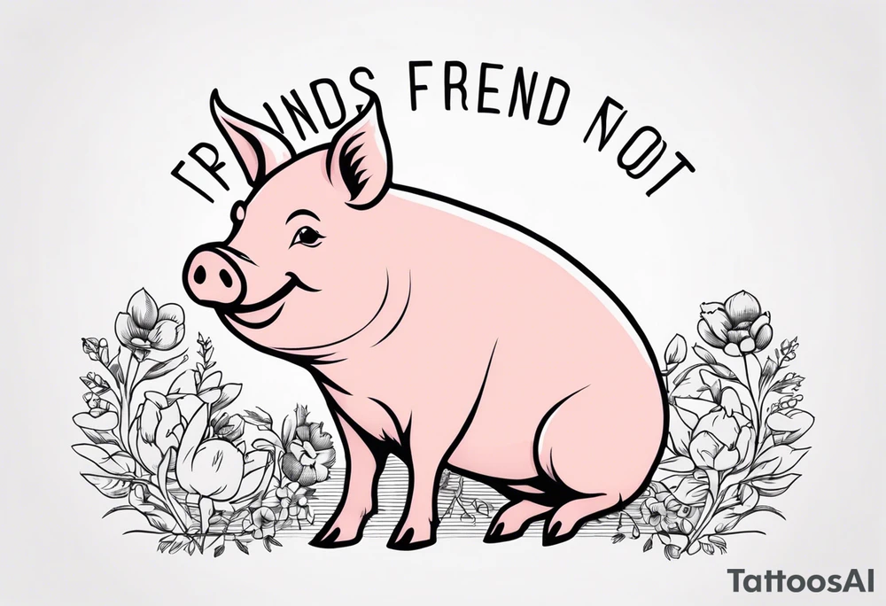 simple drawing of piglet or pig with text: "Friends. Not Food" included tattoo idea