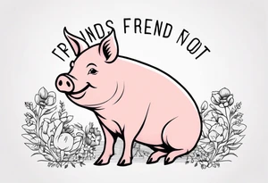 simple drawing of piglet or pig with text: "Friends. Not Food" included tattoo idea