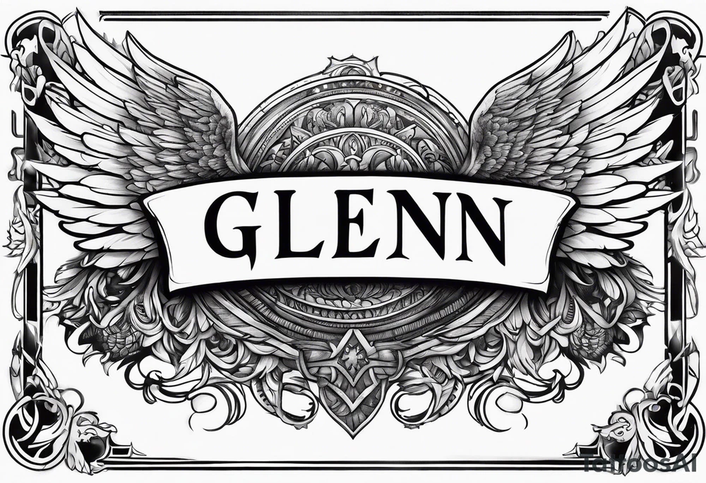 The word Glenn on a banner with angel Wings tattoo idea
