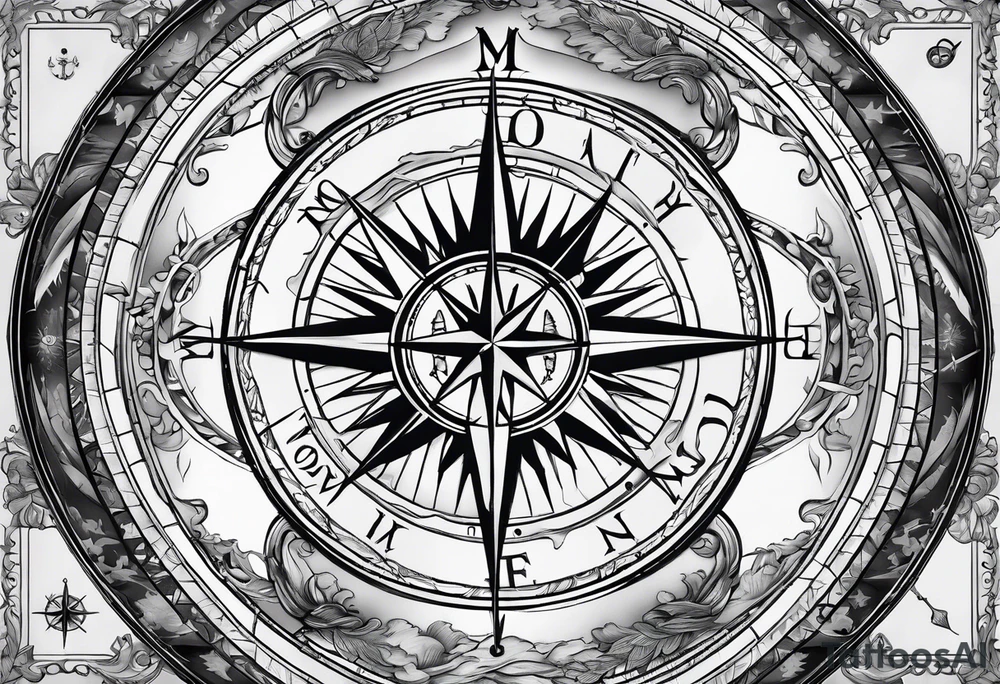 nautical map with compass tattoo idea