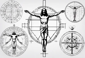 Leonardo da Vinci, Vitruvian man  and Jesus combined with emphasis on math and physics tattoo idea