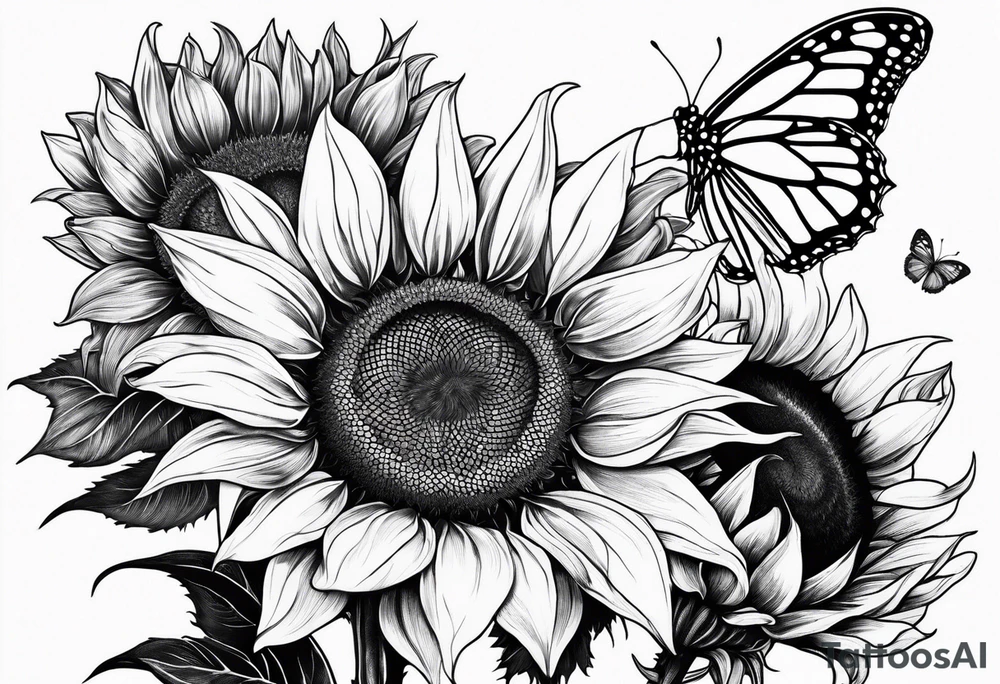 sunflowers with butterflies tattoo idea