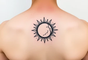celestial sun and moon embrace with constellation patterns tattoo idea