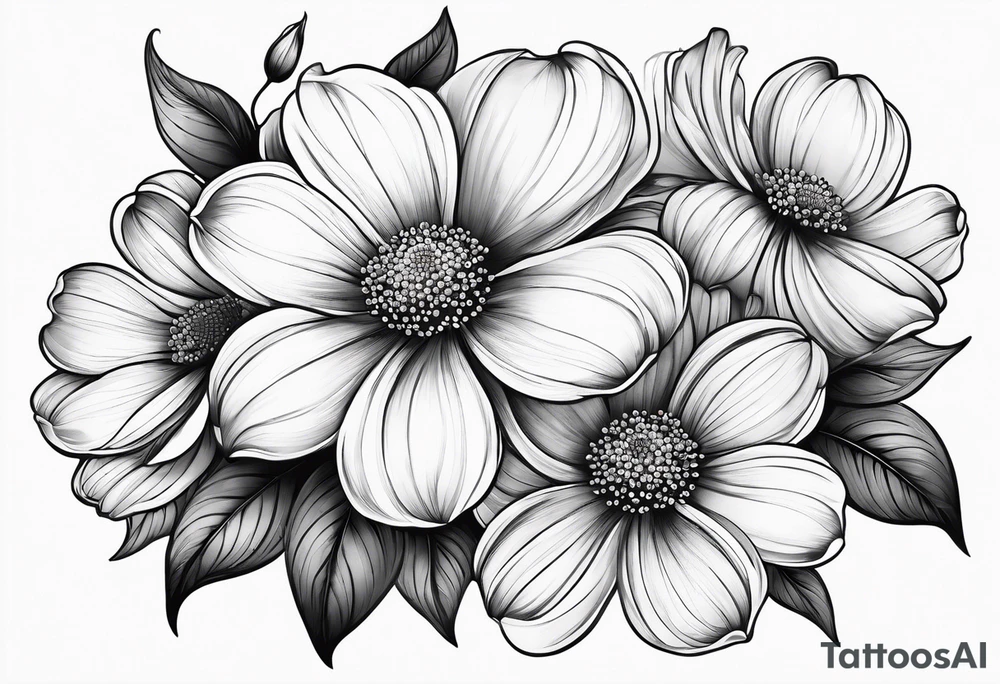 Dogwood flowers, daisy flowers, sleeve tattoo idea