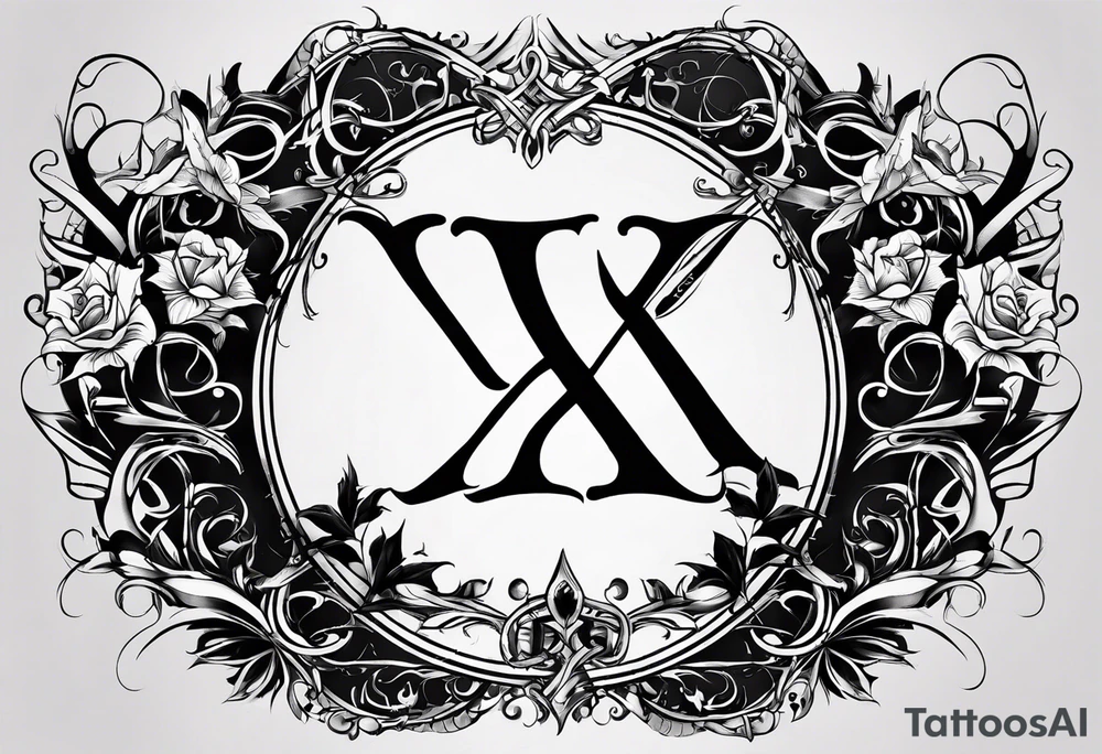 I need a tattoo design that prominently features the letters X and I while incorporating dark gothic
elements. tattoo idea