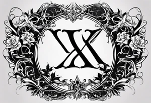 I need a tattoo design that prominently features the letters X and I while incorporating dark gothic 
elements. tattoo idea