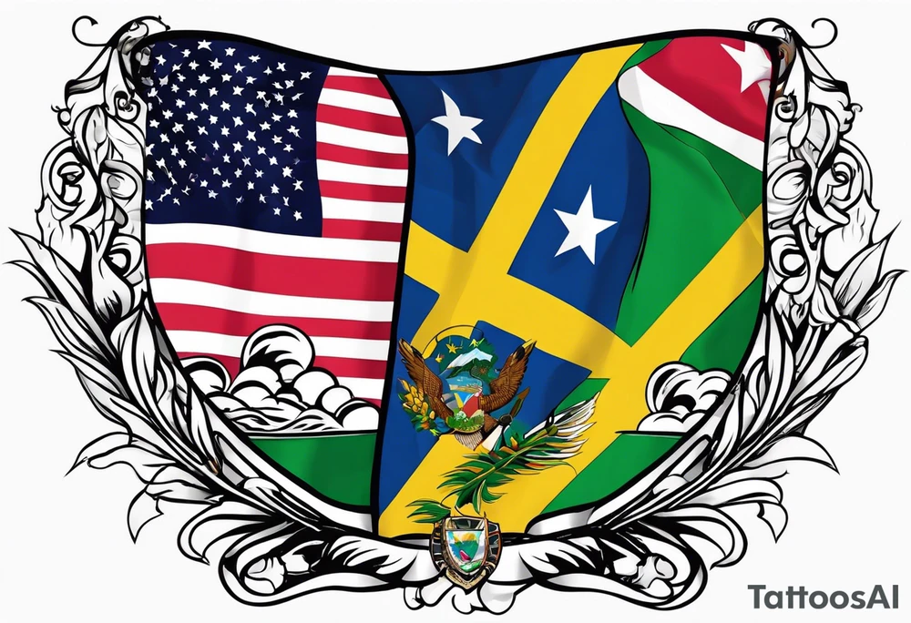 U.S. Virgin Islands and Trinidad flags tattoo idea