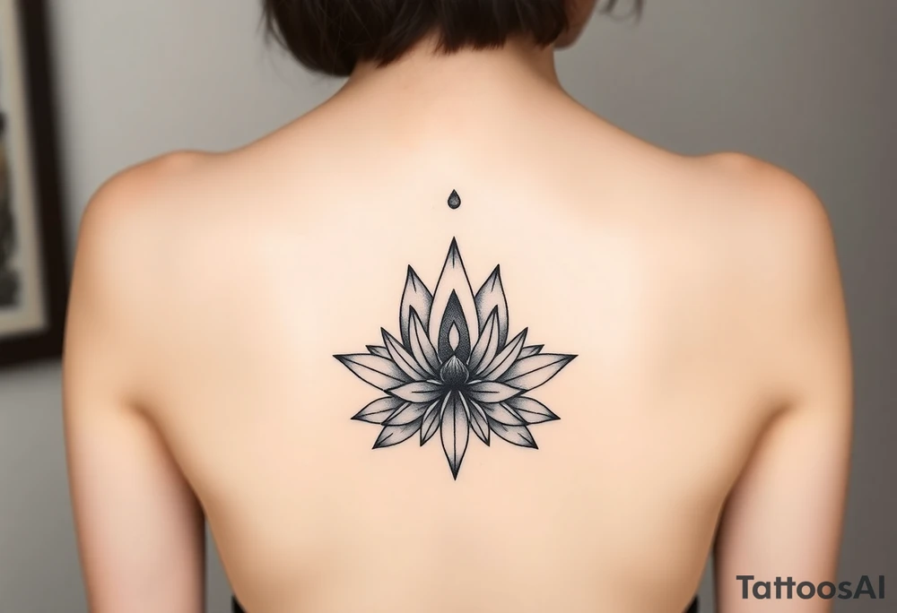 Symmetrical Lotus unalome with stems and leaves under bust tattoo idea