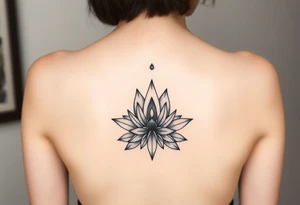 Symmetrical Lotus unalome with stems and leaves under bust tattoo idea