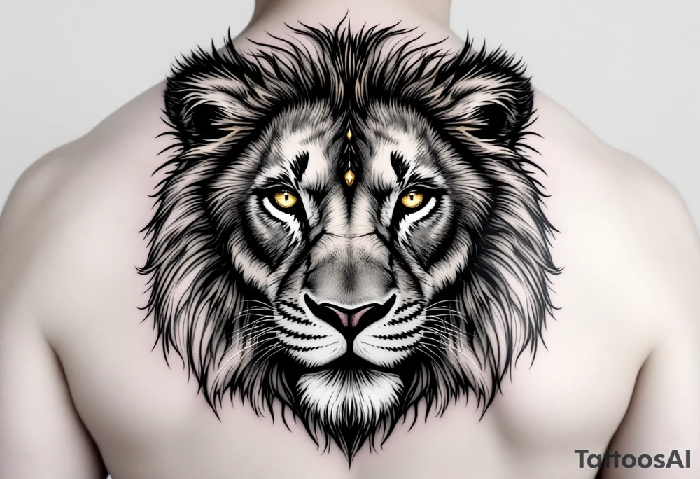 A lion with three golden eyes tattoo idea