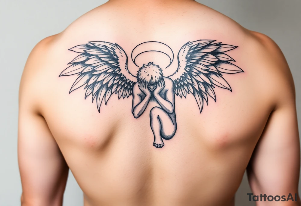 Fallen angel on his knees tattoo idea