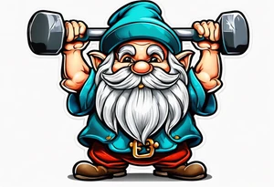 Strong old gnome lifting dumbells tattoo idea