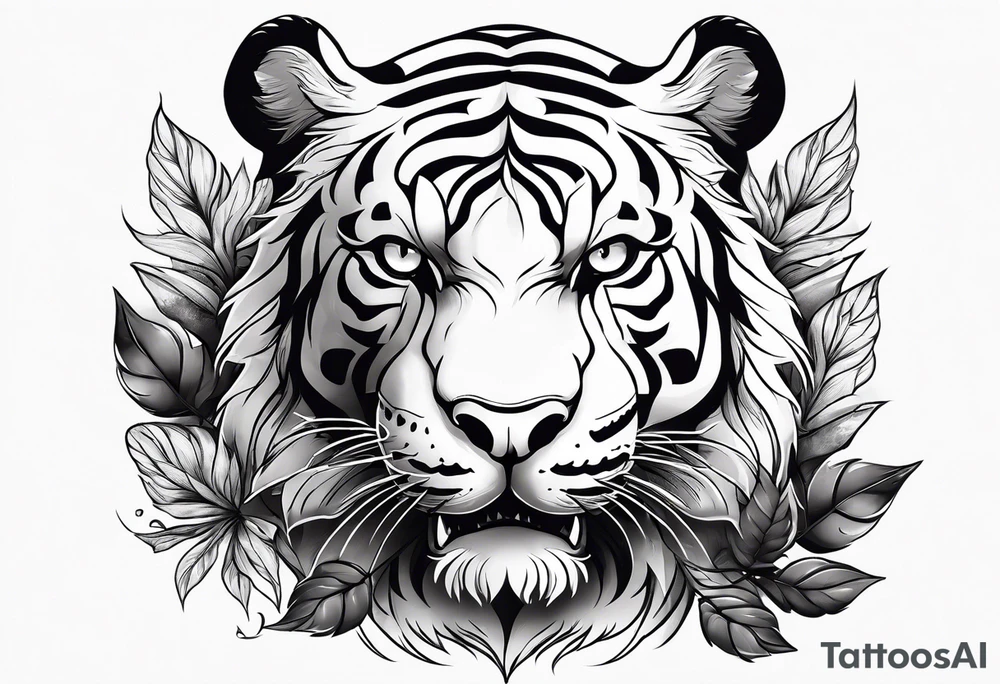 Fierce tigger growling with leaves and smoke around the image tattoo idea