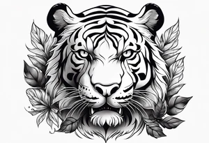 Fierce tigger growling with leaves and smoke around the image tattoo idea