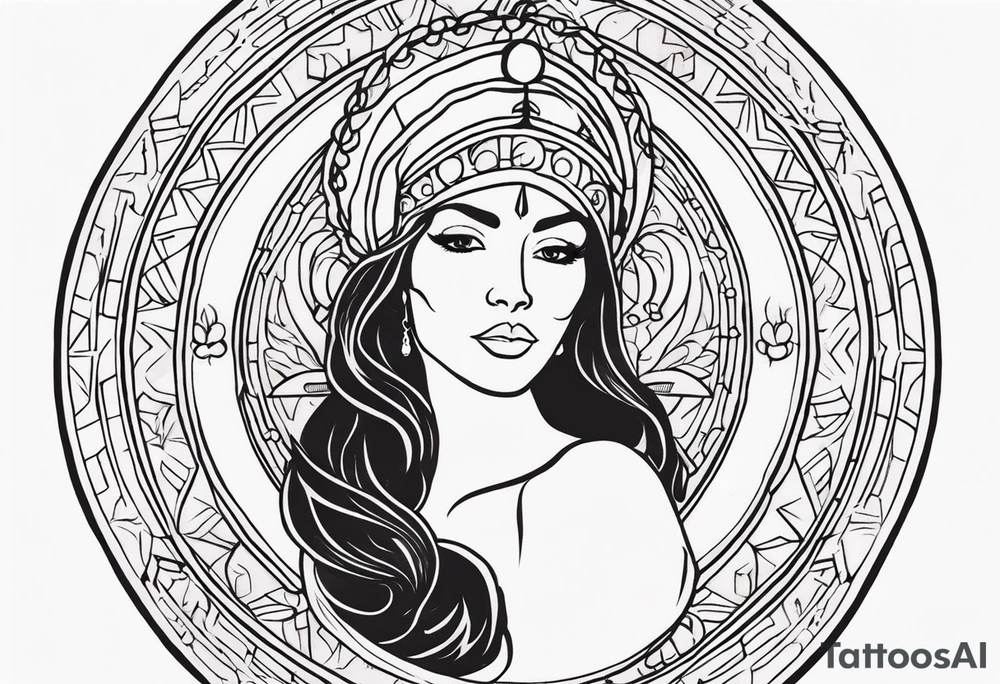 Hispanic/ Latin goddess, love, forgiveness, strength, peace, cancer sign , time, past, future tattoo idea