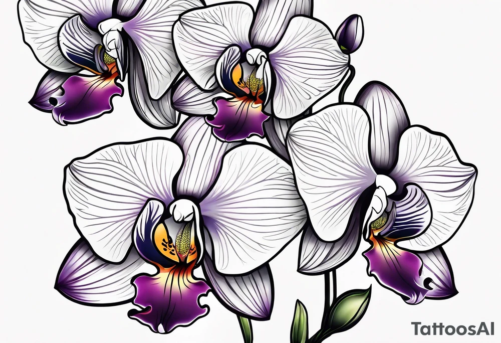 vertical minimal design with 
orchids tattoo idea