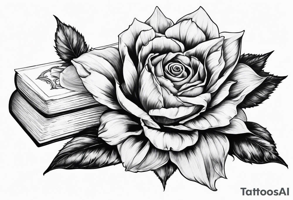 Sunflower, book, flower rose rose & bleu tattoo idea