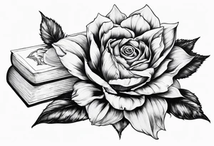 Sunflower, book, flower rose rose & bleu tattoo idea