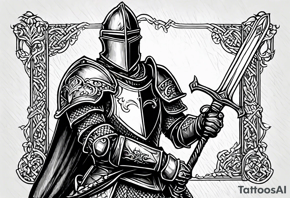 Medieval knight holding a sword tattoo idea