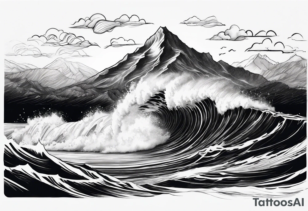 waves crashing on a mountain. 3 stars i the sky tattoo idea