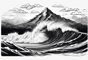 waves crashing on a mountain. 3 stars i the sky tattoo idea