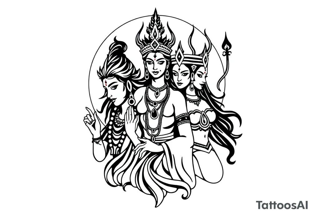 Lord Shiva, Godess Kali, Godess Lilith Together with the moon in the background tattoo idea