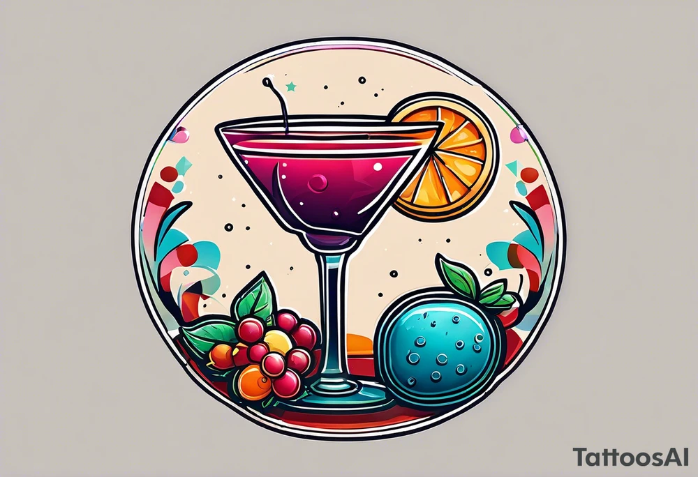 bold, colorful, simple design, cocktail, cookie, in a circle design tattoo idea