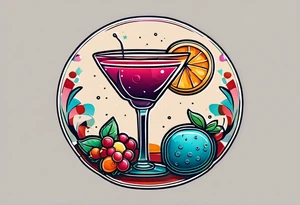 bold, colorful, simple design, cocktail, cookie, in a circle design tattoo idea