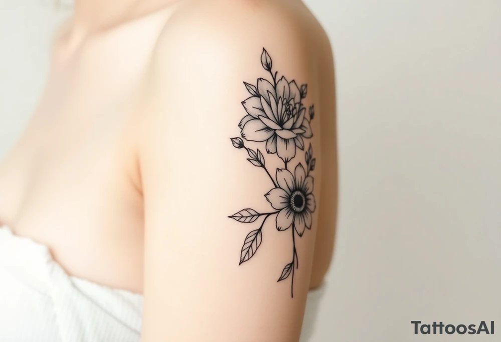 rose and chrysanthemum bouquet tattoo idea