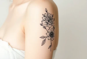 rose and chrysanthemum bouquet tattoo idea