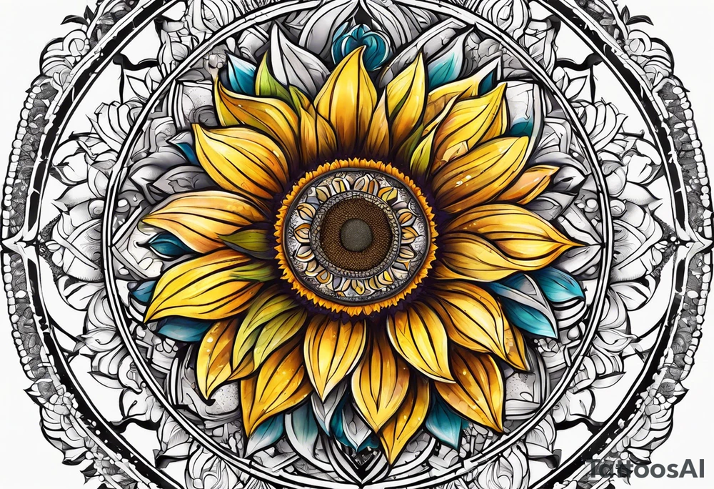I want a liniar sunflower worh light mandala designs for a sleeve tattoo idea