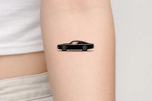 Blackwork silhouette of a vintage muscle car on forearm. tattoo idea