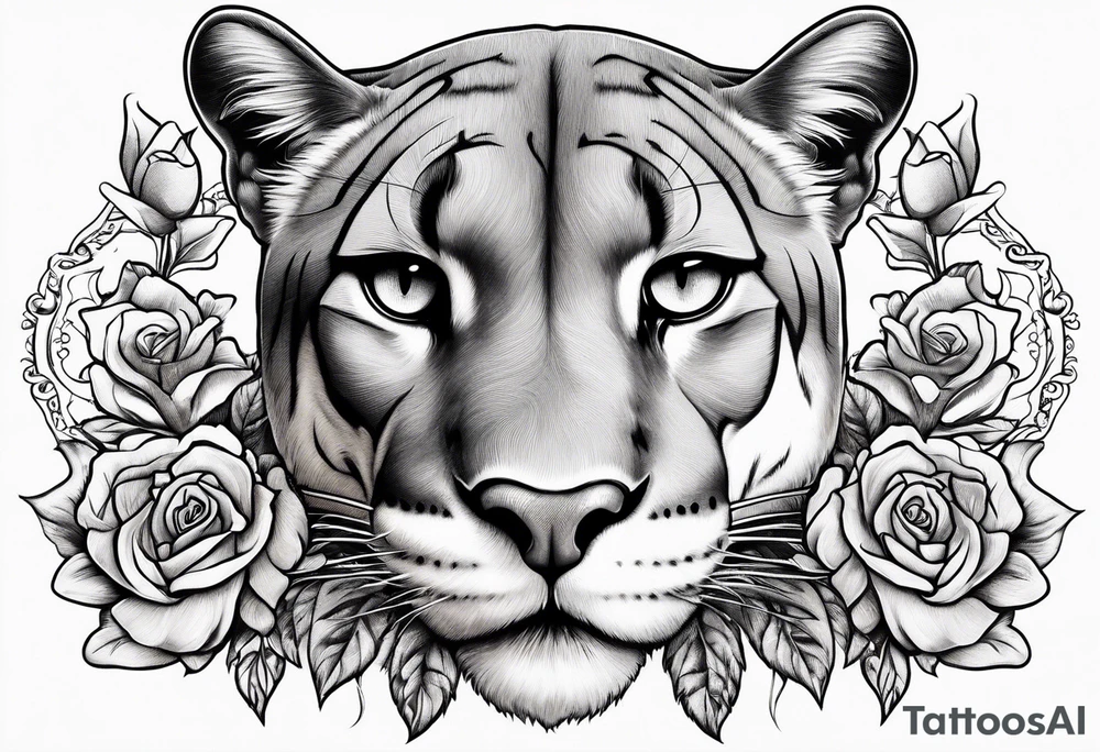 Cougar walking with roses tattoo idea
