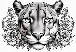 Cougar walking with roses tattoo idea