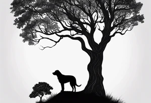 Silouette of a black lab sunder a tree. No detail on lab tattoo idea