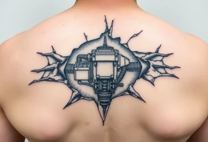 Torn skin revealing a bionic structure of the machine underneath tattoo idea