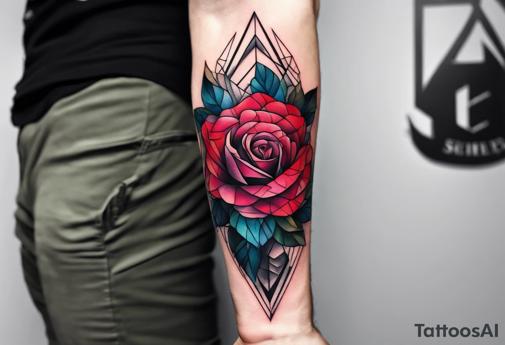 forearm tattoo, geometric rose, subtle, men, tattoo idea