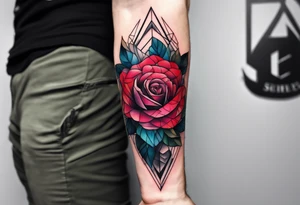 forearm tattoo, geometric rose, subtle, men, tattoo idea