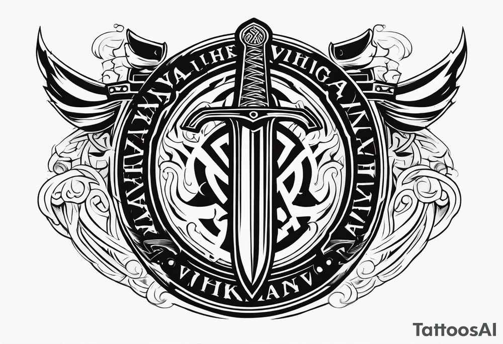 Valhalla viking shield hatchet sword tattoo idea