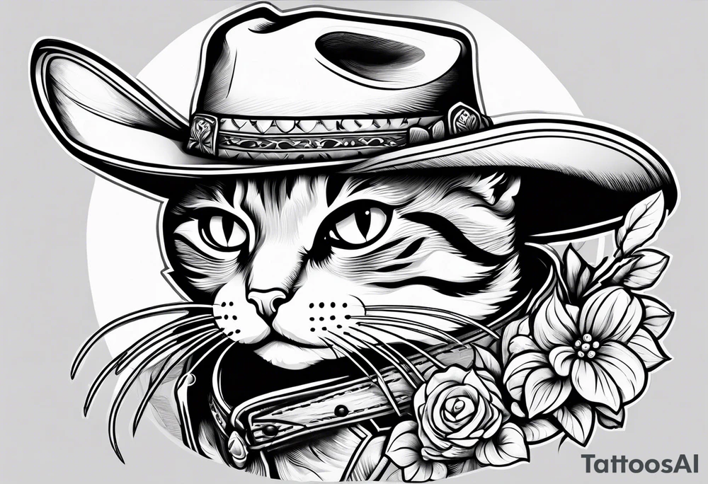 cartoon cat full body cowboy tattoo idea