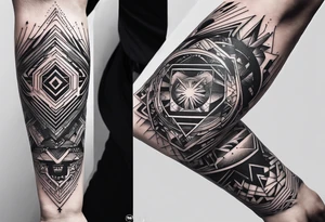 A forearm tattoo about electronic music, focus on geometric patterns, abstract tattoo idea