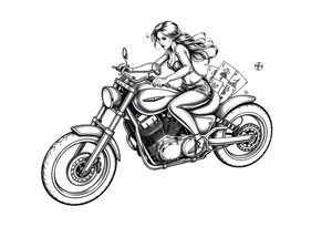 woman on a motorcycle with gambling inserts tattoo idea