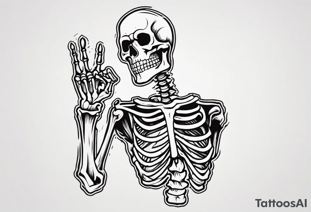 Skeleton holding up 3 fingers tattoo idea