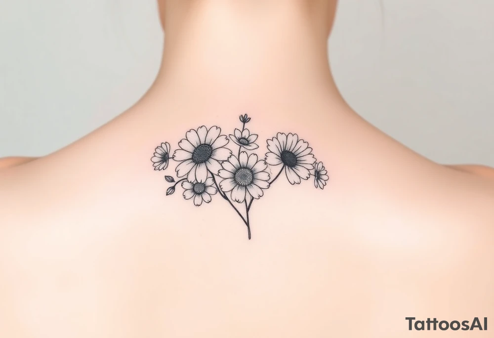 Small flower bouquet with order of flowers, daisy, cosmo, poppy, chrysanthemum, cosmo tattoo idea