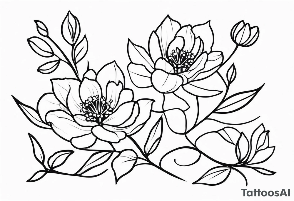 June birth flower, January birth flower, April birth flower, April birth flower, July birth flower in a vertical line on the same vine tattoo idea