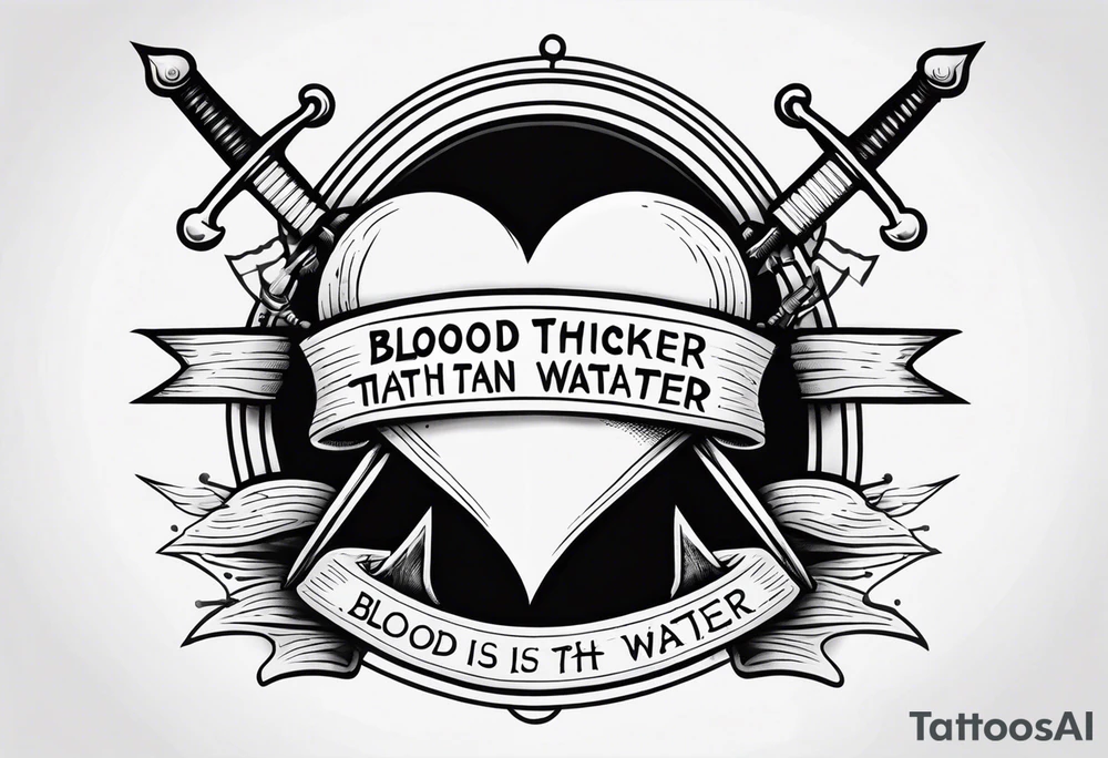 Heart pierced with daggers with a banner saying “blood is thicker than water “ tattoo idea