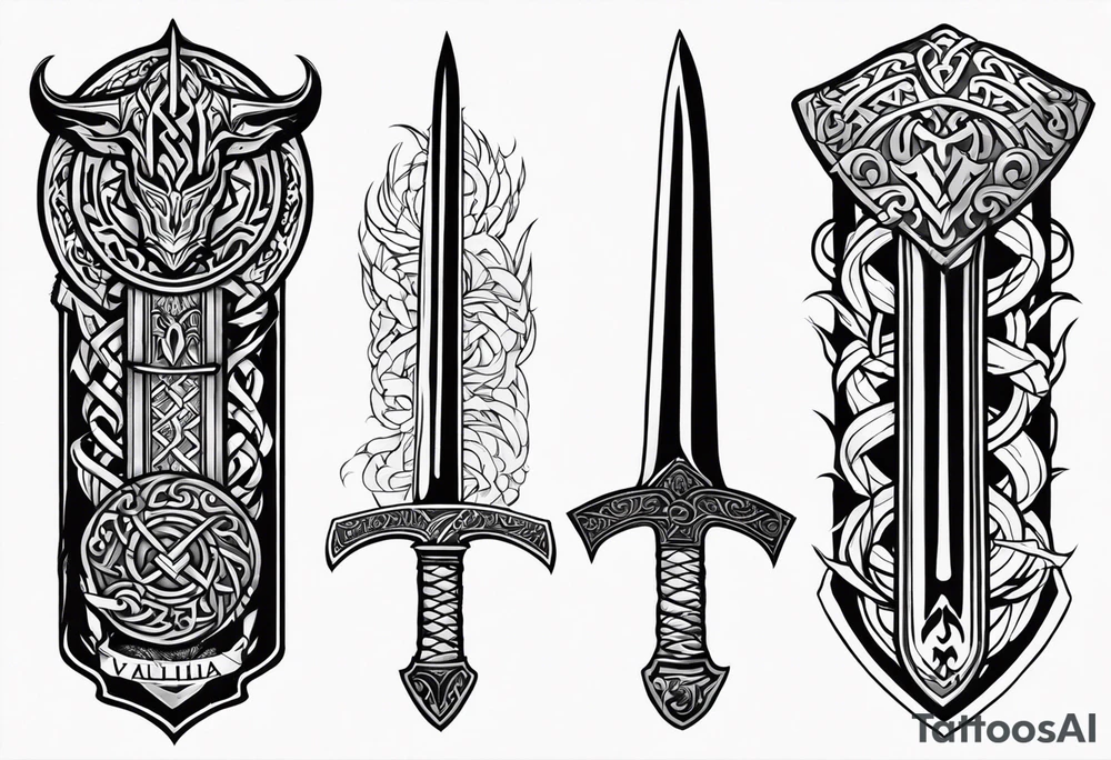 Viking sword Valhalla dragon shield tattoo idea