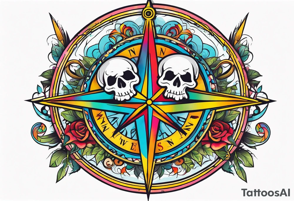 Compass wonderland skulls tattoo idea